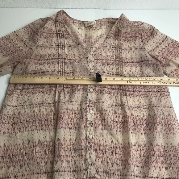 UO Pins & Needles Top Womens Medium Pink Ivory V Neck Smocked Button Down - Picture 6 of 9